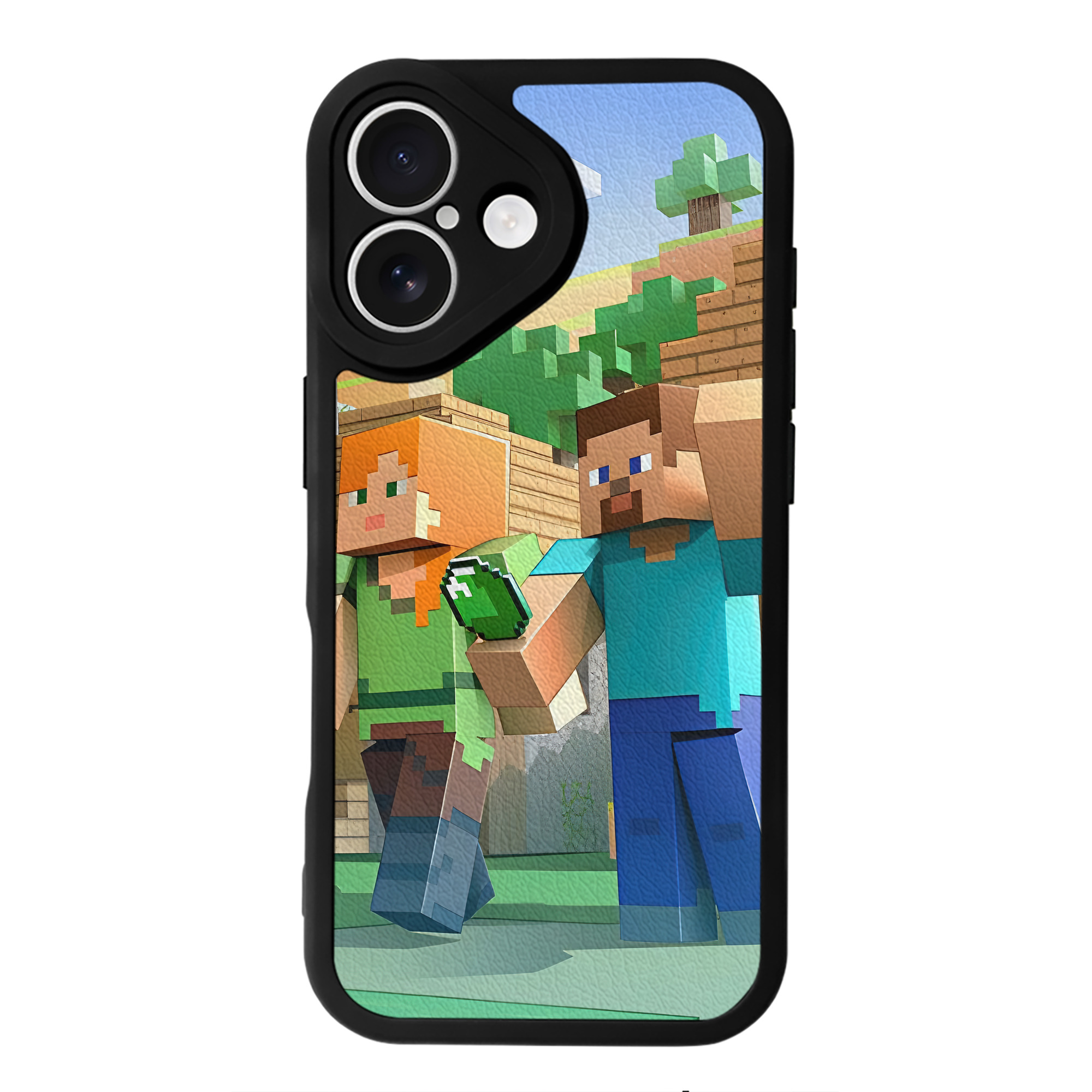 （画像用） マインクラフト ブロックの世界 Minecraft MC Block world 【iPhone 16シリーズ対応】シリコンスマホケース（レザー調） 材質：シリコン